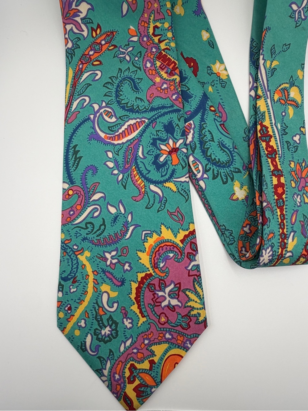 Polo Ralph Lauren Silk Tie Teal Multicolor Paisley 3.5” Made by Hand